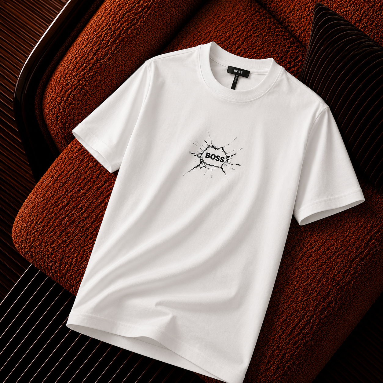 Boss Splash Logo Baskılı Beyaz Premium Erkek Tişört