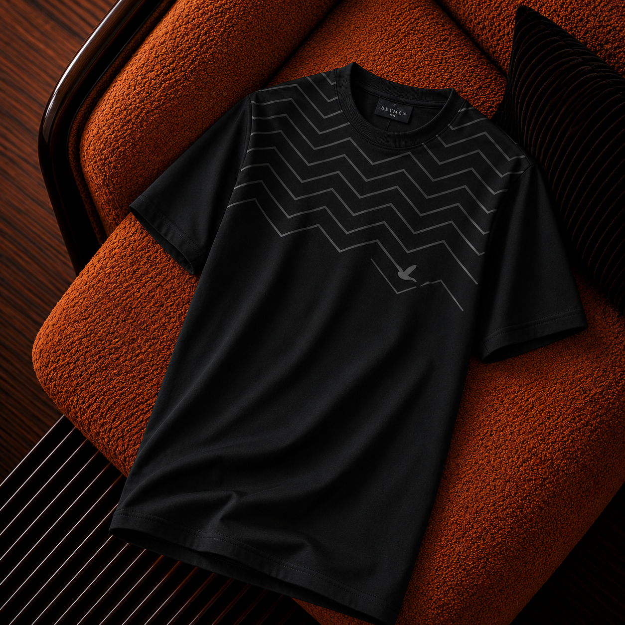 Beymen Zig Zag Desenli Siyah Premium Erkek Tişört