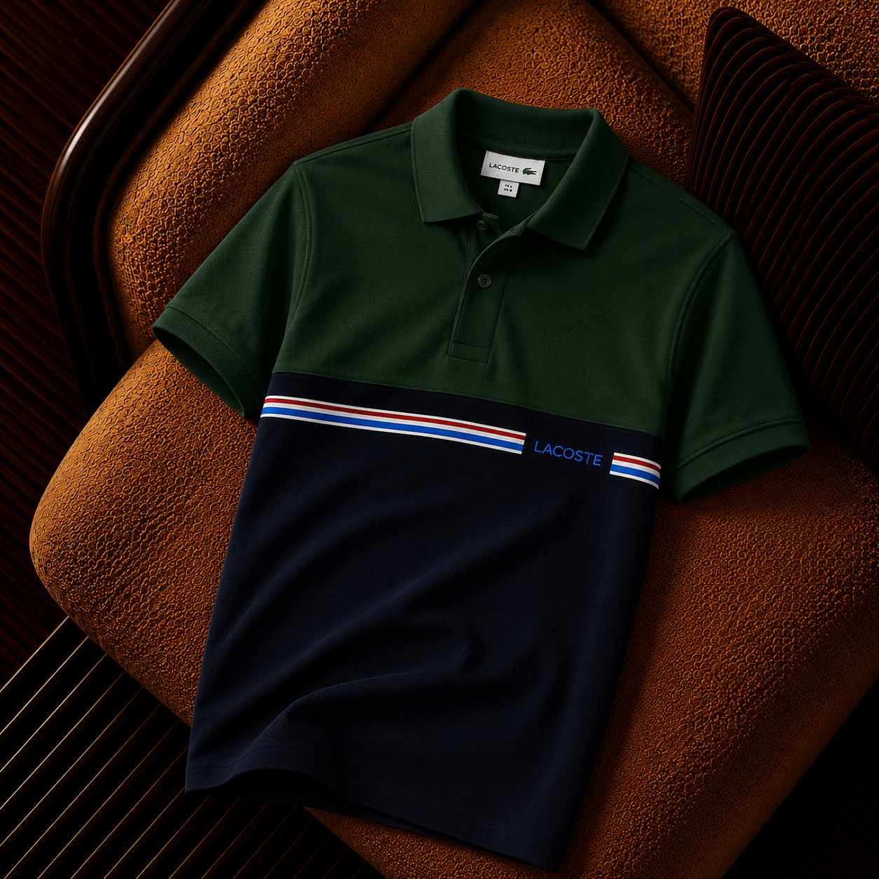 Lacoste Çizgi Detaylı Premium Polo Yaka Tişört – Yeşil/Lacivert
