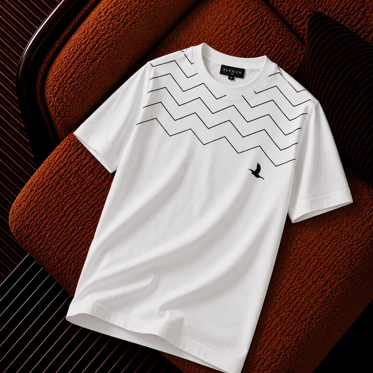 Beymen Zig Zag Desenli Beyaz Premium Erkek Tişört