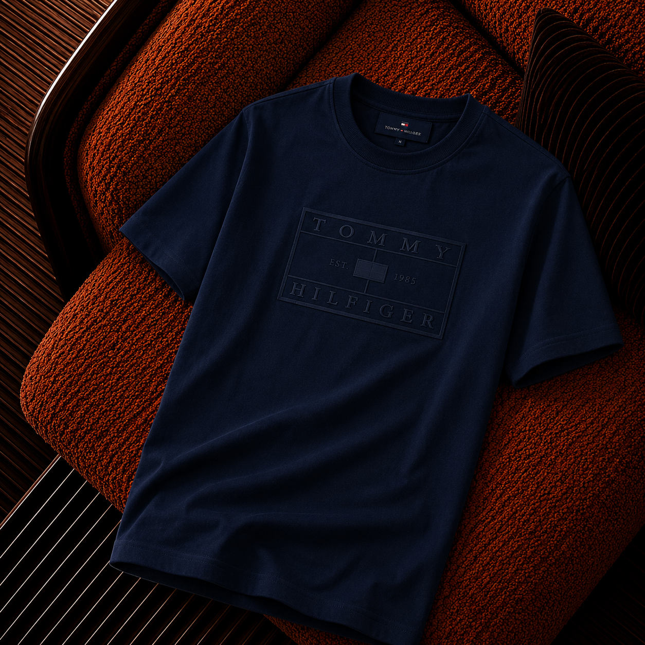 Tommy Hilfiger Kabartma Kutu Logo Lacivert Premium Erkek Tişört