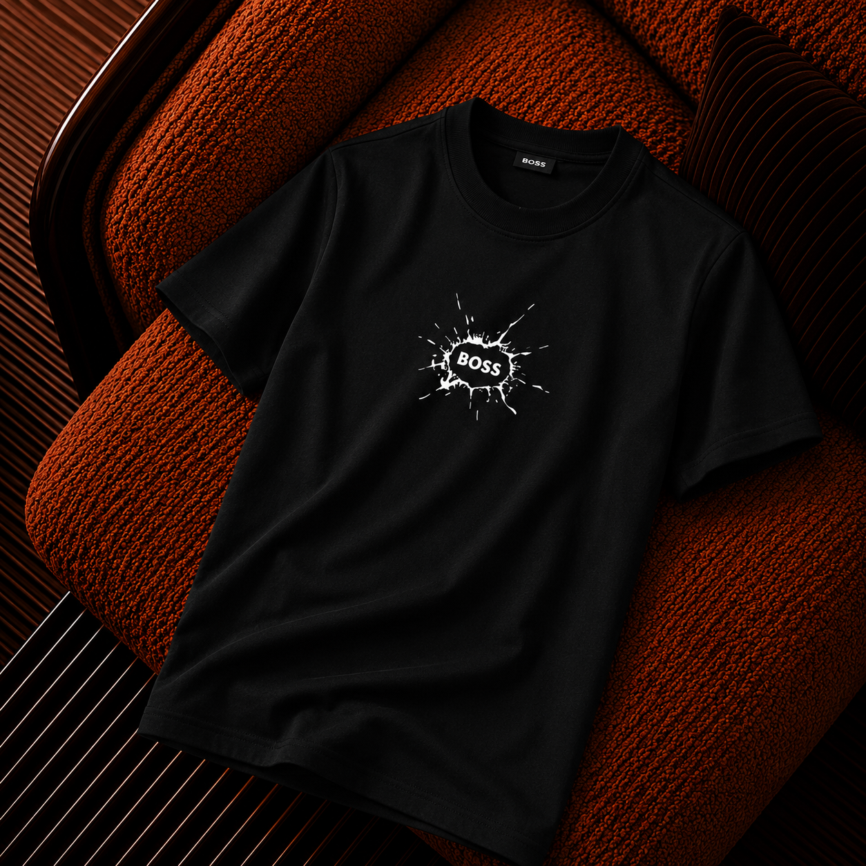 Boss Splash Logo Baskılı Siyah Premium Erkek Tişört