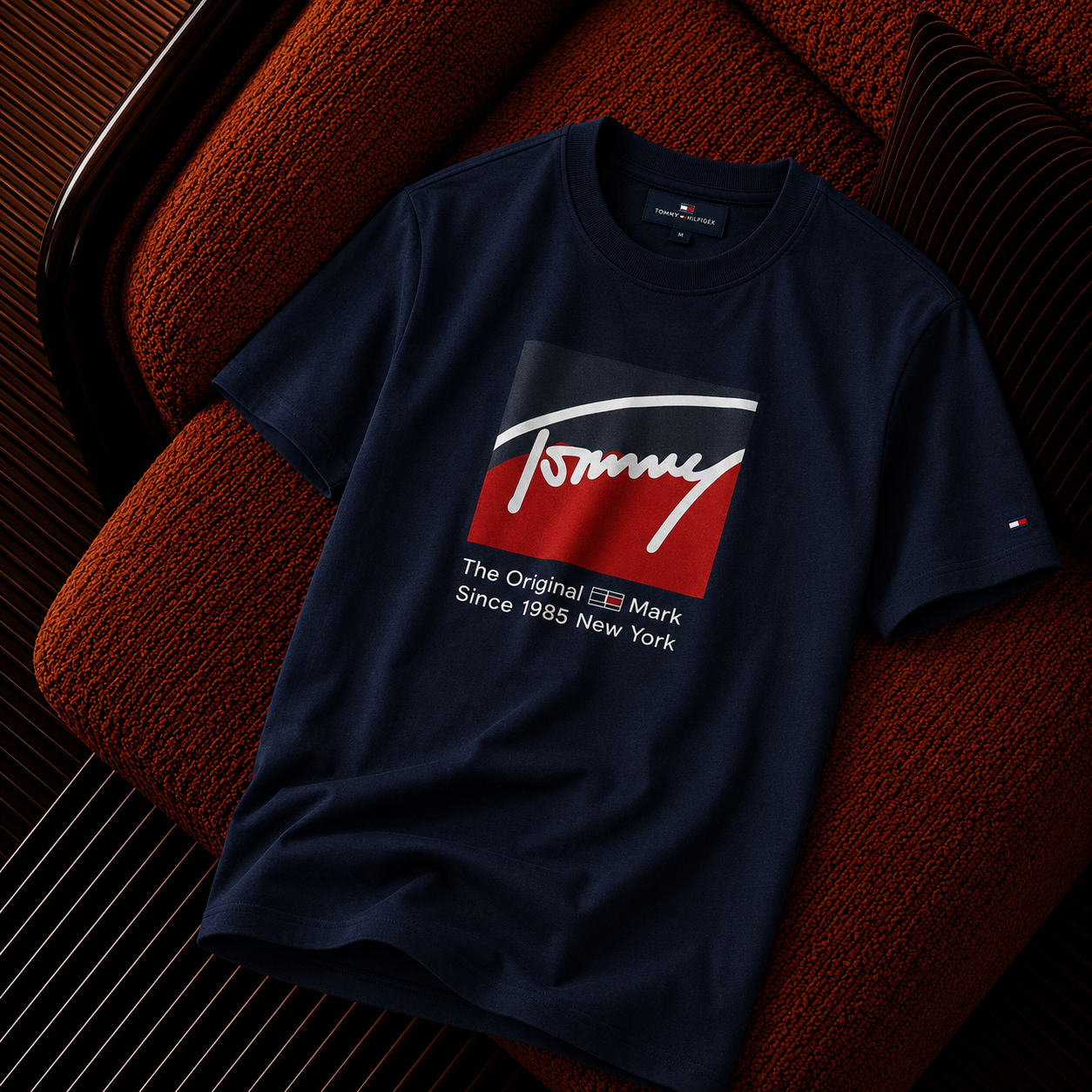 Tommy Hilfiger Signature Logo Baskılı Lacivert Premium Erkek Tişört