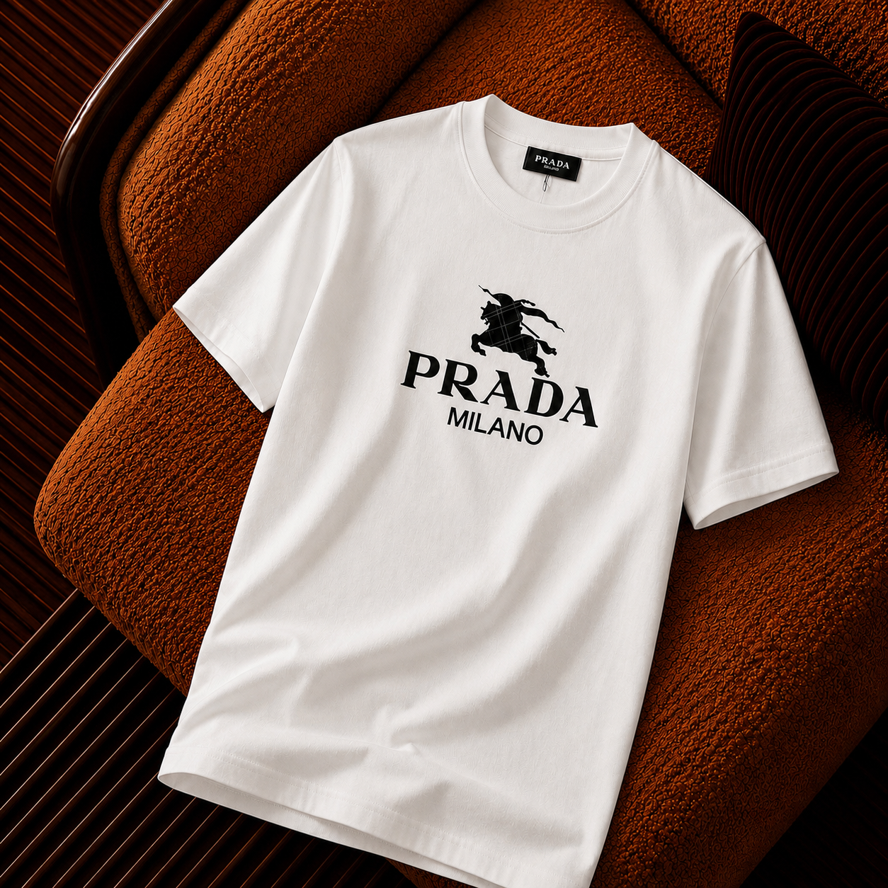 Prada Milano Logo Baskılı Beyaz Premium Erkek Tişört