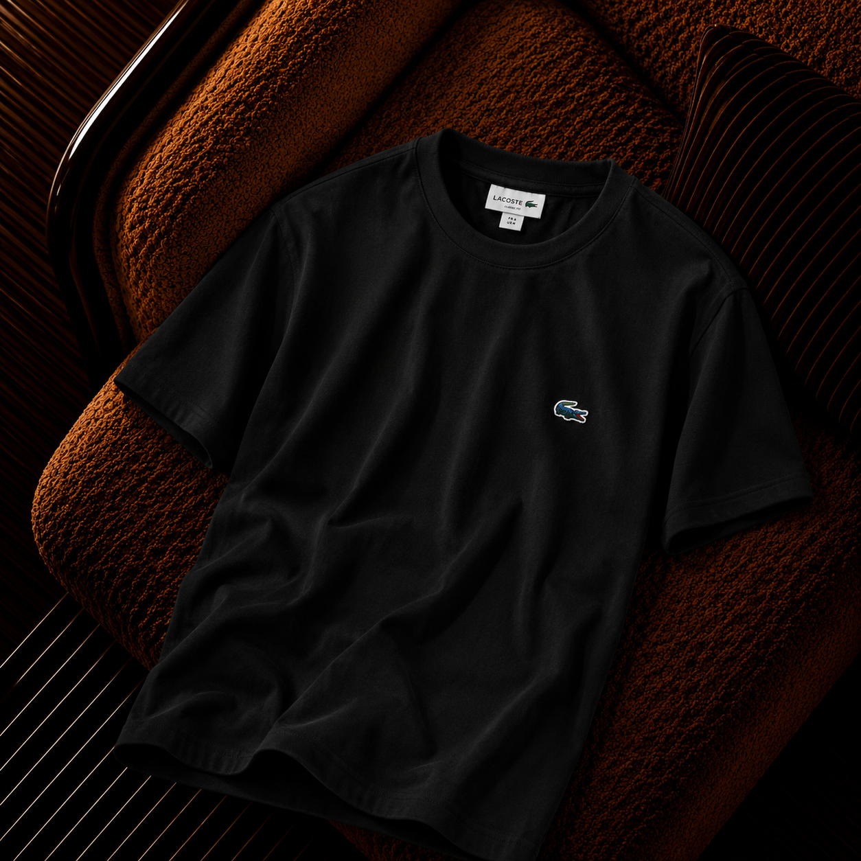 “Lacoste” Özel Renk Timsah Logolu Premium Erkek Bisiklet Yaka Tişört – Siyah
