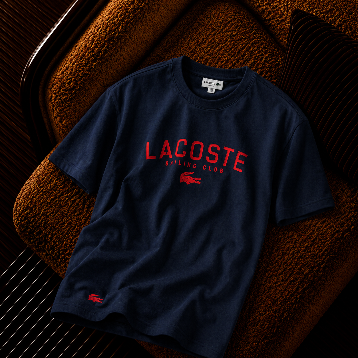 “Lacoste” Sailing Club Baskılı Premium Erkek Bisiklet Yaka Tişört – Lacivert