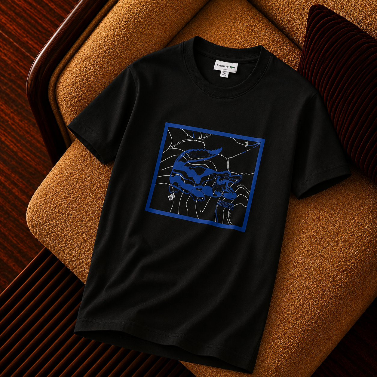 Lacoste Mavi Grafik Baskılı Siyah Premium Erkek Tişört
