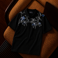 Tommy Hilfiger Floral İşlemeli Siyah Erkek Polo Yaka Tişört