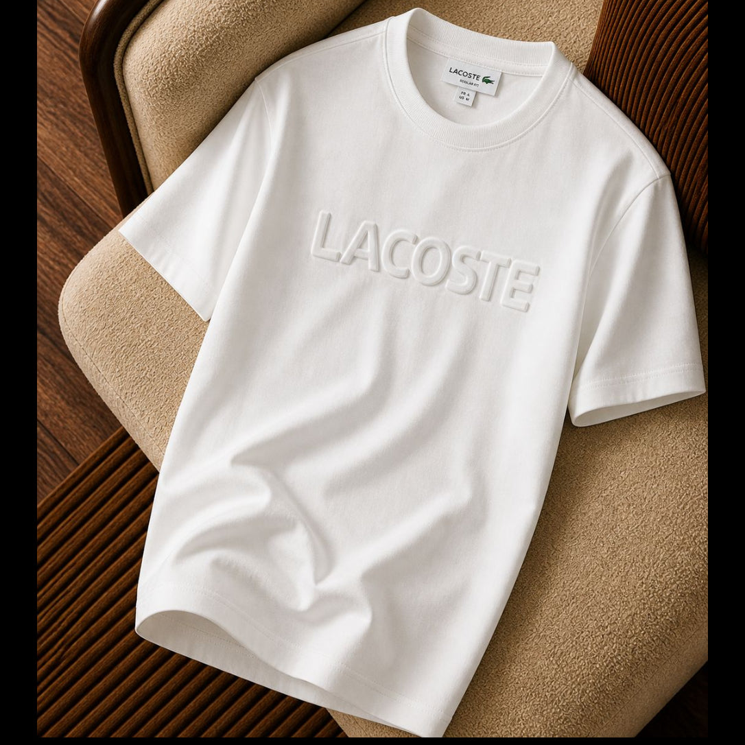 Lacoste Kabartma Logo Detaylı Beyaz Tişört