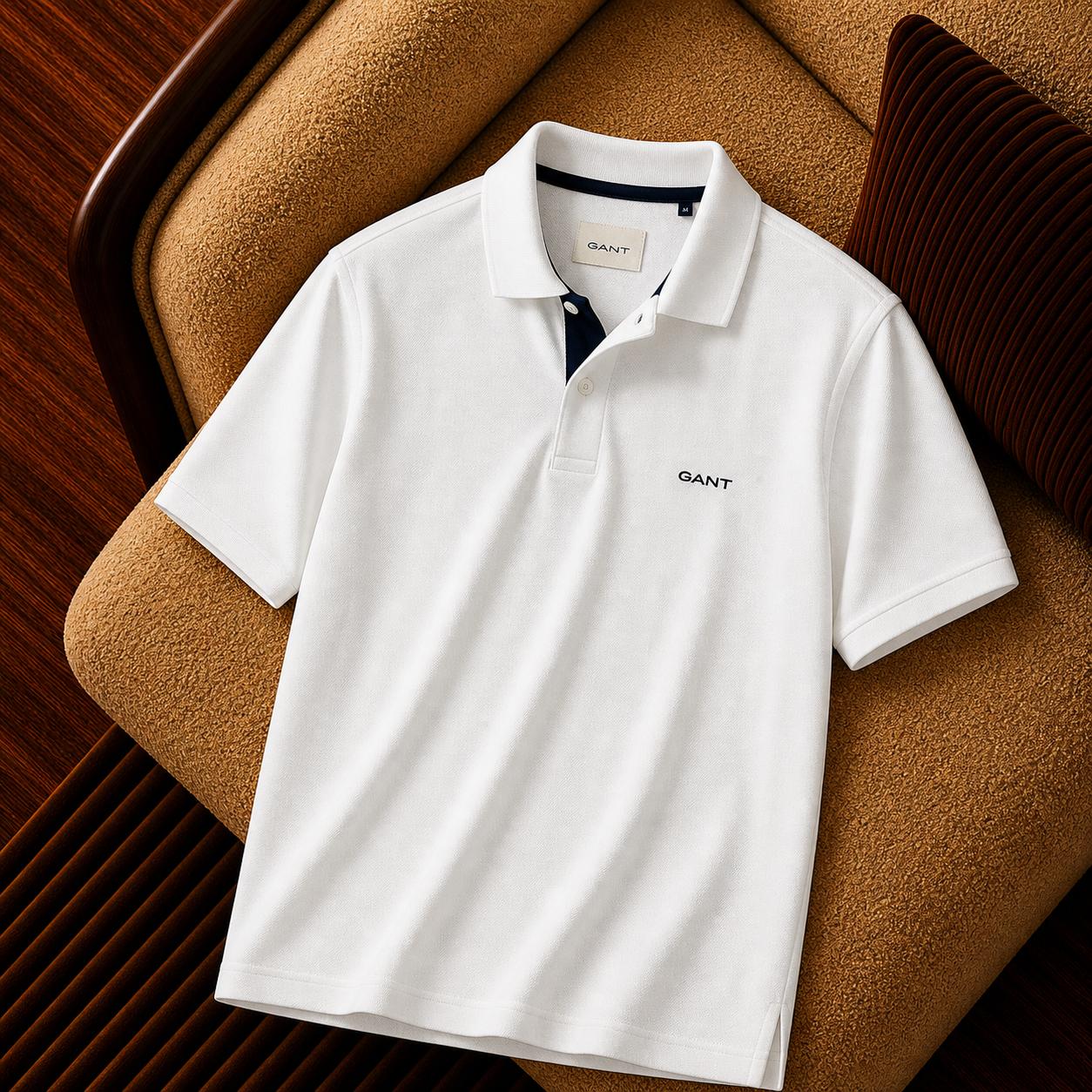 “Gant” Minimal Logo Detaylı Polo Yaka Tişört – Beyaz