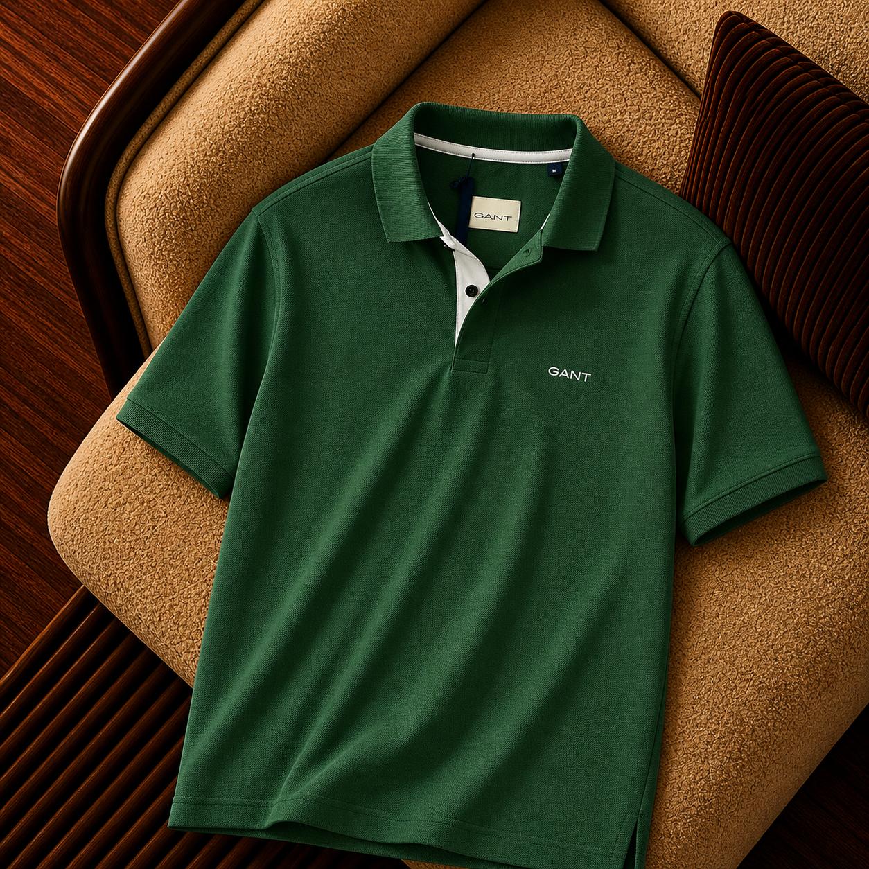 “Gant” Minimal Logo Detaylı Polo Yaka Tişört – Yeşil