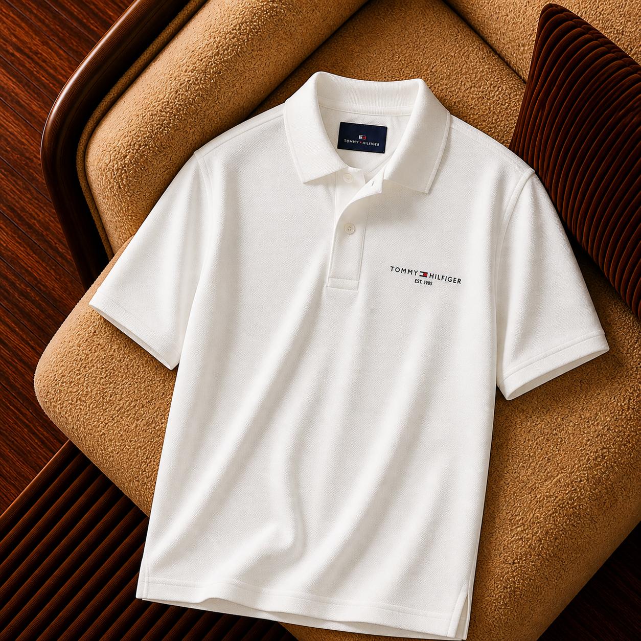 “Tommy Hilfiger” Nakış Logo Detaylı Polo Yaka Tişört – Beyaz