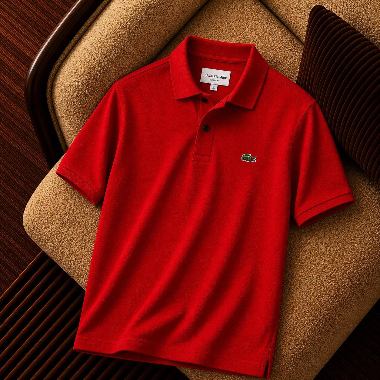 “Lacoste” Nakış Logo Detaylı Polo Yaka Tişört – Kırmızı