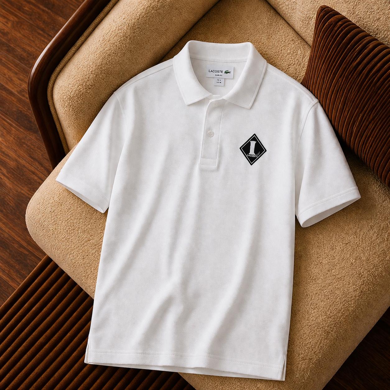 “Lacoste” Arma Detaylı Polo Yaka Tişört – Beyaz