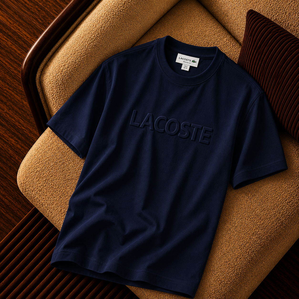 “LACOSTE” Kabartma Logo Detaylı Erkek Tişört – Lacivert