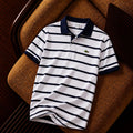 “Lacoste” Çizgili Polo Yaka Erkek Tişört – Beyaz Lacivert Premium Tasarım